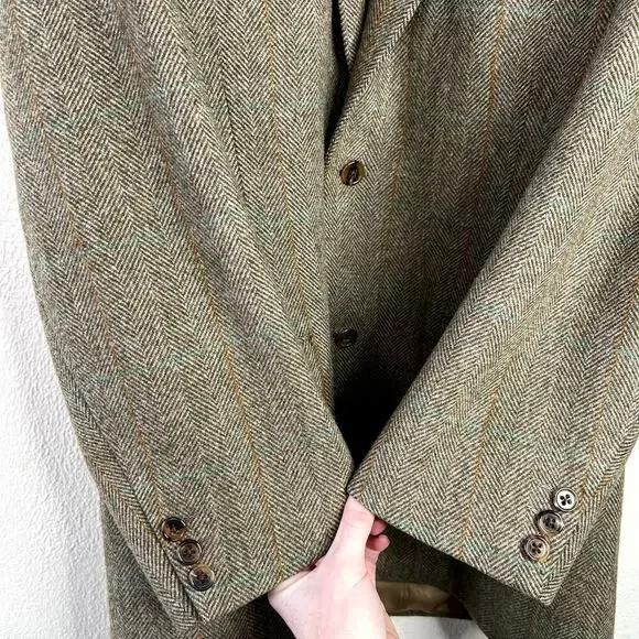 J. Press Custom Wool Suit Jacket Blazer Two Button Herringbone Plaid Tweed 40